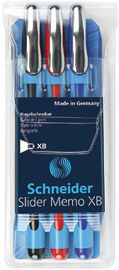 Kugelschreiber Schneider Slider Memo XB 07mm XB rot blau schwarz Farbe des Schaftes: cyan/farbig sortiert 3 St/Pack SCHNEIDER