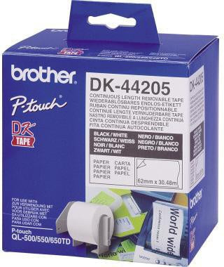Endlosetikett Brother 62 cm x 3048 m (B x L) wieder ablösbar ohne Führungslochrand Papier weiß 1-bahnig BROTHER