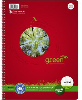 Collegeblock Staufen Green DIN A5 kariert 70g/m² 100 % Recyclingpapier rot 160 Bl STAUFEN