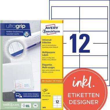 Universaletikett Avery Zweckform ultragrip 97 x 423 mm (B x H) nicht wieder ablösbar Papier weiß 1200 Etik/Pack AVERY