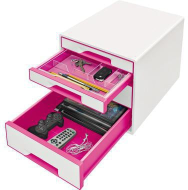 Schubladenbox Leitz WOW CUBE 4 Schubladen DIN A4 Polystyrol Gehäusefarbe: weiß Farbe der Schublade: pink/weiß – Ansicht 3