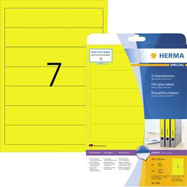 Ordnerrückenetikett HERMA schmal/kurz 38 x 192 mm (B x H) selbstklebend ohne Griffloch gelb 140 Etik/Pack HERMA