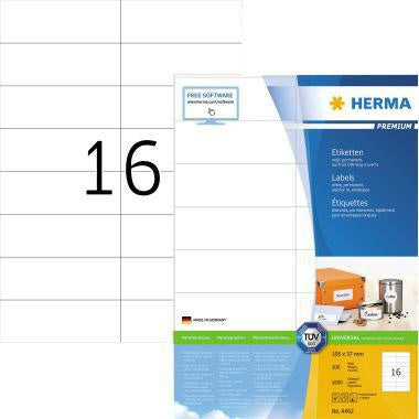 Universaletikett HERMA PREMIUM 105 x 37 mm (B x H) nicht wieder ablösbar Papier weiß 1600 Etik/Pack HERMA