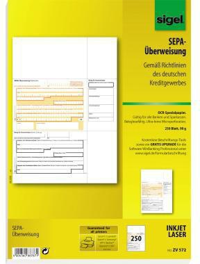 Überweißung SIGEL DIN A4 nicht selbstdurchschreibend 250 Bl/Pack SIGEL