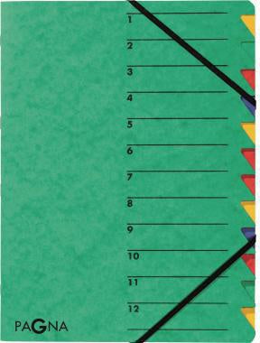 Ordnungsmappe PAGNA EASY DIN A4 225g/m² Pressspankarton Farbe: grün Farbe des Fächerblocks: mehrfarbig 12 Fächer PAGNA