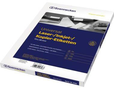 Universaletikett Soennecken 70 x 37 mm (B x H) nicht wieder ablösbar weiß 2400 Etik/Pack SOENNECKEN
