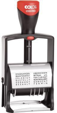 Datumstempel COLOP® 2000 WD 43 x 4 mm (B x H) EINGEGANGEN BEANTWORTET ERLEDIGT BESTELLT GEMAHNT BEZAHLT ÜBERWIESEN BETRAG