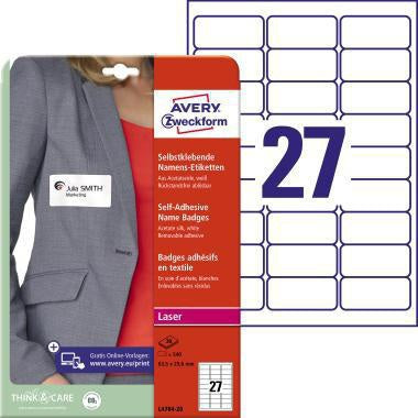 Namensetikett Avery Zweckform 635 x 296 mm (B x H) Acetatseide weiß 540 Etik/Pack AVERY ZWECKFORM