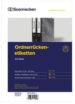 Ordnerrückenetikett Soennecken breit/kurz 61 x 192 mm (B x H) selbstklebend ohne Griffloch weiß 400 Etik/Pack SOENNECKEN