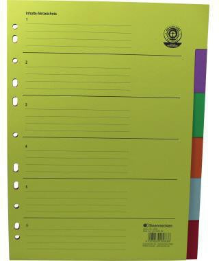 Ordnerregister Soennecken DIN A4 blanko Recyclingkarton mehrfarbig 6 Registerblätter SOENNECKEN