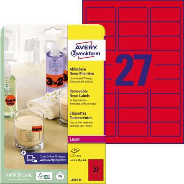 Neonetikett Avery Zweckform 635 x 296 mm (B x H) wieder ablösbar neonrot 675 Etik/Pack AVERY ZWECKFORM