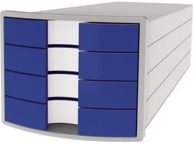 Schubladenbox HAN IMPULS 4 Schubladen DIN A4 DIN C4 Polystyrol Gehäusefarbe: lichtgrau Farbe der Schublade: blau HAN