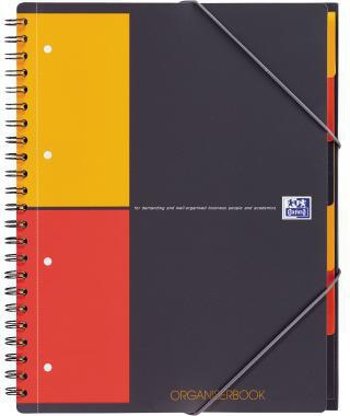 Collegeblock Oxford International Organiserbook DIN A4+ kariert 80g/m² Polypropylen grau/orange/rot 80 Bl OXFORD