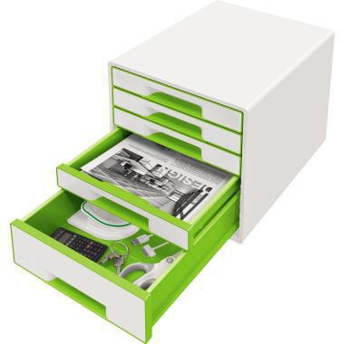 Schubladenbox Leitz WOW CUBE 5 Schubladen DIN A4 Polystyrol Gehäusefarbe: weiß Farbe der Schublade: grün/weiß LEITZ