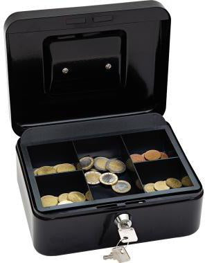 Geldkassette WEDO® 20 x 9 x 16 cm (B x H x T) 1 Fach für Banknoten 5 Fächer für Hartgeld mit Schloss Stahl schwarz WEDO
