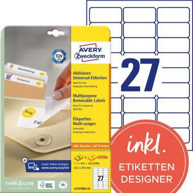 Universaletikett Avery Zweckform 635 x 296 mm (B x H) wieder ablösbar Papier weiß 810 Etik/Pack AVERY ZWECKFORM