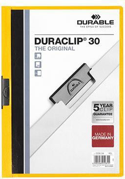Klemmmappe DURABLE DURACLIP® 30 DIN A4 Hartfolie Farbe der Rückseite: gelb Farbe der Klemme: schwarz DURABLE