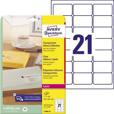 Adressetikett Avery Zweckform QuickPEELT 635 x 381 mm (B x H) Polyester transparent 525 Etik/Pack AVERY ZWECKFORM