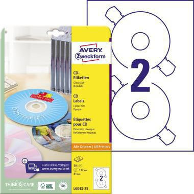 CD/DVD Etikett Avery Zweckform 117mm Papier weiß 50 Etik/Pack AVERY ZWECKFORM