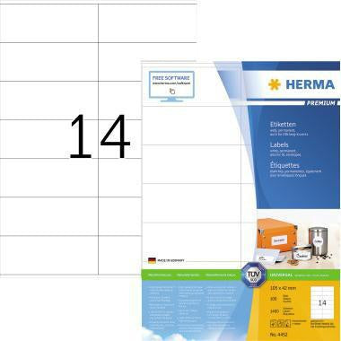 Universaletikett HERMA PREMIUM 105 x 42 mm (B x H) nicht wieder ablösbar Papier weiß 1400 Etik/Pack HERMA