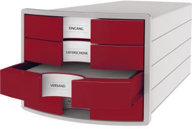 Schubladenbox HAN IMPULS 4 Schubladen DIN A4 DIN C4 Polystyrol Gehäusefarbe: lichtgrau Farbe der Schublade: rot – Ansicht 4