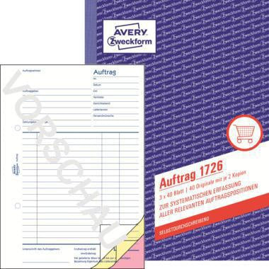 Auftragsformular Avery Zweckform DIN A5 54g/m² selbstdurchschreibend 2 Durchschläge handschriftlich Schreibmaschine gelb