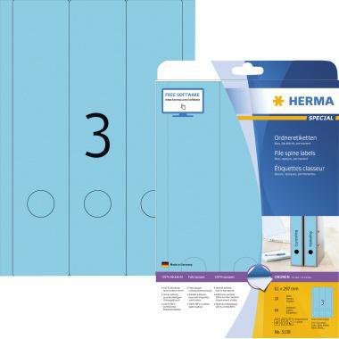 Ordnerrückenetikett HERMA breit/lang 61 x 297 mm (B x H) selbstklebend mit Griffloch blau 60 Etik/Pack HERMA