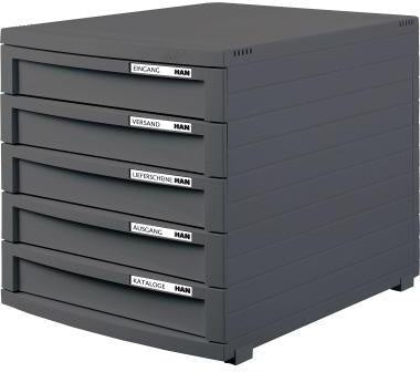 Schubladenbox HAN CONTUR 5 Schubladen DIN A4 DIN B4 DIN C4 Polystyrol Gehäusefarbe: dunkelgrau Farbe der Schublade: