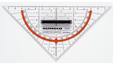 Geometriedreieck RUMOLD 16cm mit farbig hinterlegten Winkelgraden mit Griff Acrylglas transparent RUMOLD