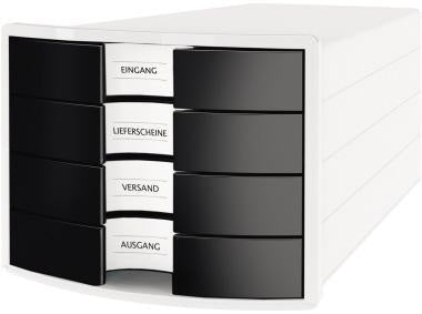 Schubladenbox HAN IMPULS 4 Schubladen DIN A4 DIN C4 Polystyrol Gehäusefarbe: weiß Farbe der Schublade: schwarz HAN