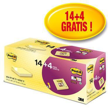 Haftnotiz Post-it® Notes Promotion 76 x 76 mm (B x H) inkl 4 x 90 Bl Post-it® Super Sticky Notes gratis gelb 100 Bl/Block 1