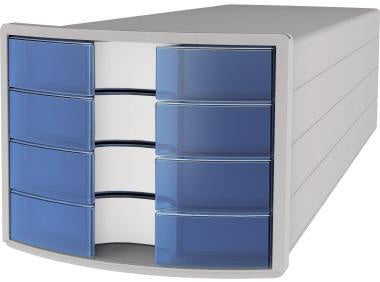 Schubladenbox HAN IMPULS 4 Schubladen DIN A4 DIN C4 Polystyrol Gehäusefarbe: lichtgrau Farbe der Schublade: blau t