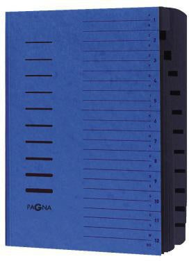 Ordnungsmappe PAGNA DIN A4 240g/m² Pressspankarton Farbe: blau Farbe des Fächerblocks: schwarz 12 Fächer PAGNA