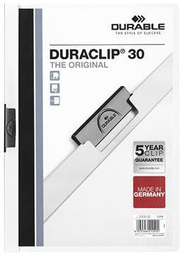 Klemmmappe DURABLE DURACLIP® 30 DIN A4 Hartfolie Farbe der Rückseite: weiß Farbe der Klemme: schwarz DURABLE