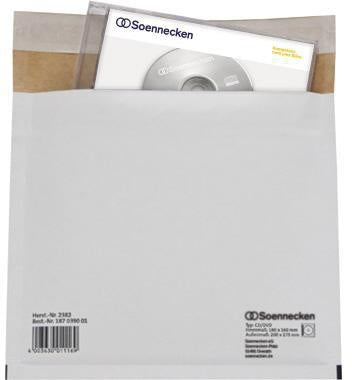 CD/DVD Versandtasche Soennecken 190 x 160 mm (B x H) 270g/m² ohne Fenster mit Haftklebung Karton weiß SOENNECKEN