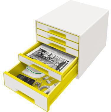 Schubladenbox Leitz WOW CUBE 5 Schubladen DIN A4 Polystyrol Gehäusefarbe: weiß Farbe der Schublade: gelb/weiß LEITZ