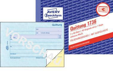 Quittung Avery Zweckform DIN A6 quer selbstdurchschreibend 1 Durchschlag 2 x 40 Bl AVERY ZWECKFORM