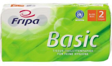 Toilettenpapier Fripa Basic 2-lagig 100 % Recyclingpapier weiß 250 Bl/Rl 8 Rl/Pack FRIPA