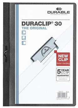 Klemmmappe DURABLE DURACLIP® 30 DIN A4 Hartfolie Farbe der Rückseite: schwarz Farbe der Klemme: schwarz DURABLE
