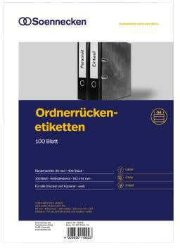 Ordnerrückenetikett Soennecken schmal/kurz 38 x 192 mm (B x H) selbstklebend ohne Griffloch weiß 700 Etik/Pack SOENNECKEN
