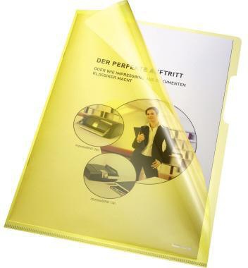 Sichthülle Bene DIN A4 015mm oben rechts offen dokumentenecht PVC-Hartfolie gelb glänzend 100 St/Pack BENE