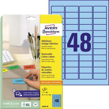Universaletikett Avery Zweckform 457 x 212 mm (B x H) wieder ablösbar Papier blau 960 Etik/Pack AVERY ZWECKFORM