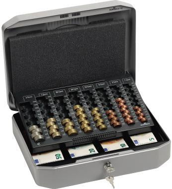 Geldkassette DURABLE ?UROBOXX® 352 x 12 x 276 cm (B x H x T) 4 Fächer für Banknoten 8 Fächer für Hartgeld mit Schloss Stahl