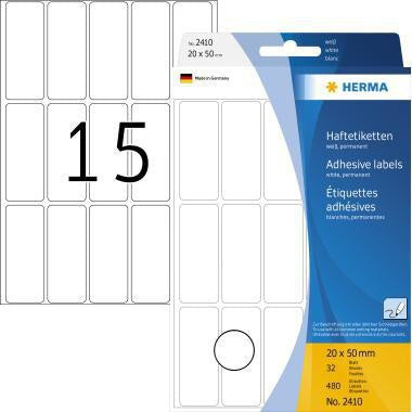 Universaletikett HERMA 20 x 50 mm (B x H) nicht wieder ablösbar Papier weiß 480 Etik/Pack HERMA