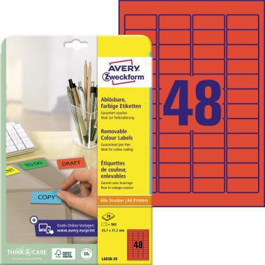 Universaletikett Avery Zweckform 457 x 212 mm (B x H) wieder ablösbar Papier rot 960 Etik/Pack AVERY ZWECKFORM