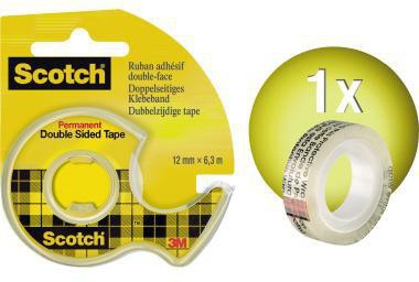 Handabroller Scotch® nachfüllbar inkl 1 Rolle doppelseitiger Klebefilm 12 mm x 63 m (B x L) mit Lösungsmittel transparent
