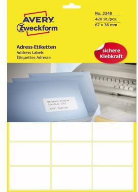 Adressetikett Avery Zweckform 67 x 38 mm (B x H) Papier weiß 420 Etik/Pack AVERY ZWECKFORM
