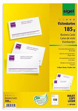 Visitenkarte SIGEL DIN A4 185g/m² hochweiß 15 Bl/Pack 150 St/Pack SIGEL