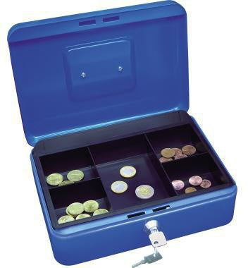 Geldkassette WEDO® 25 x 9 x 18 cm (B x H x T) 1 Fach für Banknoten 5 Fächer für Hartgeld mit Schloss Stahl blau WEDO