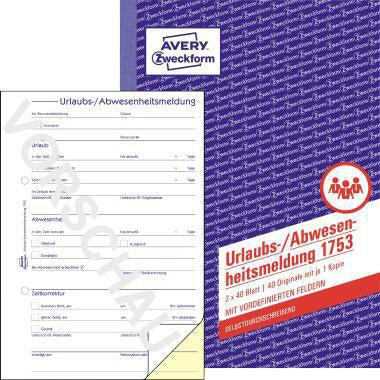 Urlaubsantrag Avery Zweckform DIN A5 selbstdurchschreibend 2 x 40 Bl 1 Durchschlag AVERY ZWECKFORM